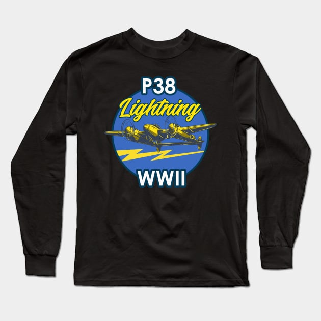 P-38 Lightning WWII Vintage Aircraft Long Sleeve T-Shirt by Mandra